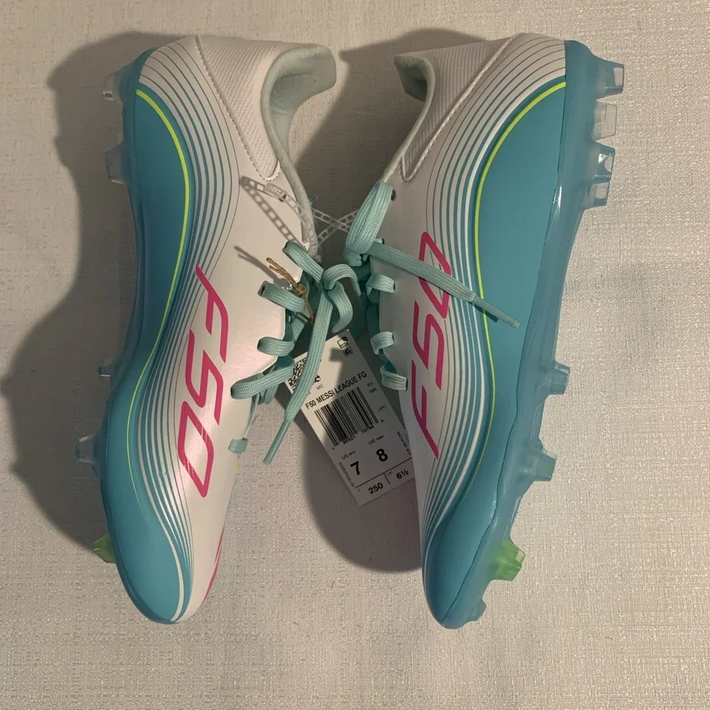 ADIDAS F50 Club FG Messi White Blue Pink Soccer Size Men's 7, Women's 8
